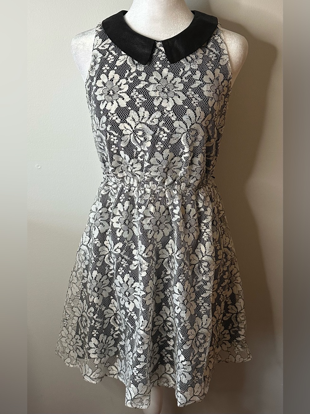 Gothic Doll Black Lace Floral Fit-and-Flare Dress with Detail Collar- Women’s - Picture 2 of 3